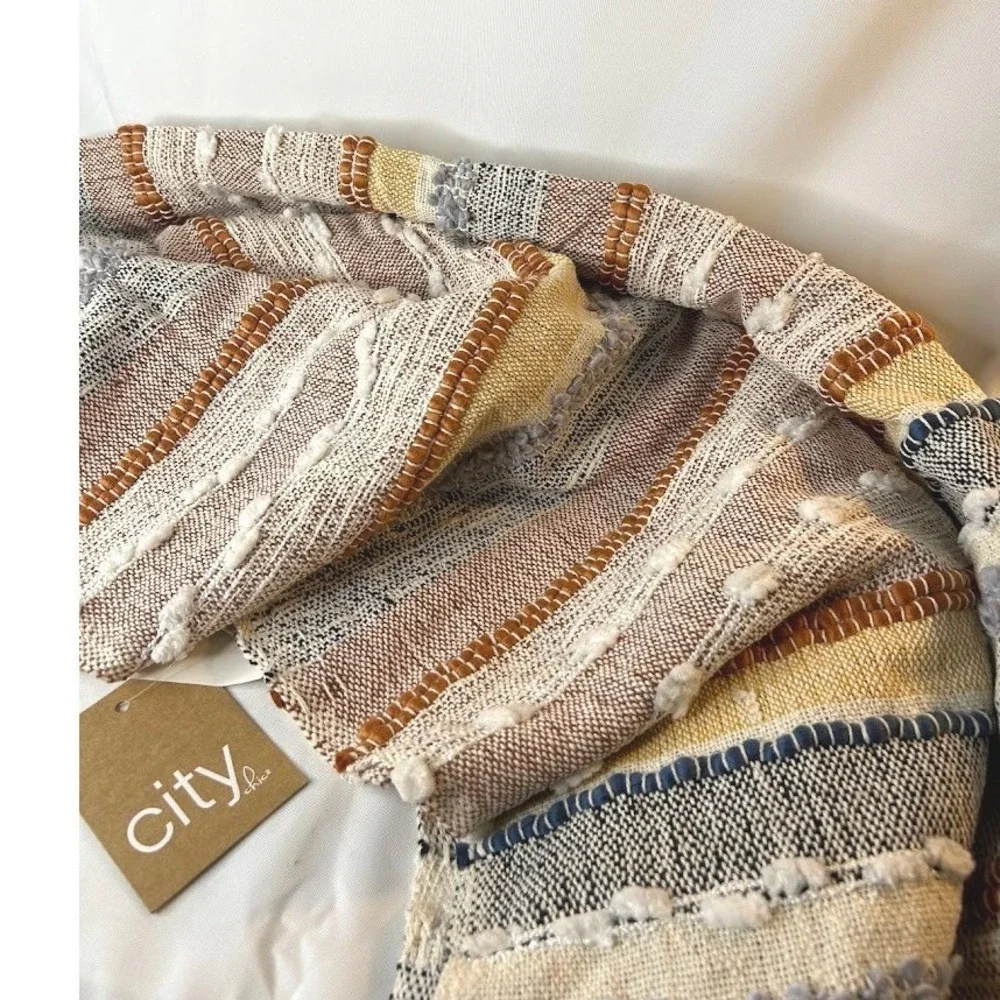 City Chic Boho Woven Throw Blanket Multicolor Textured Tassels NWT New